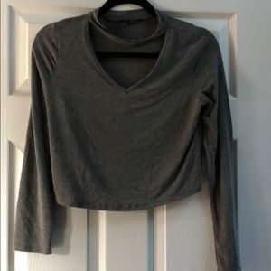 Grey choker long sleeve crop top